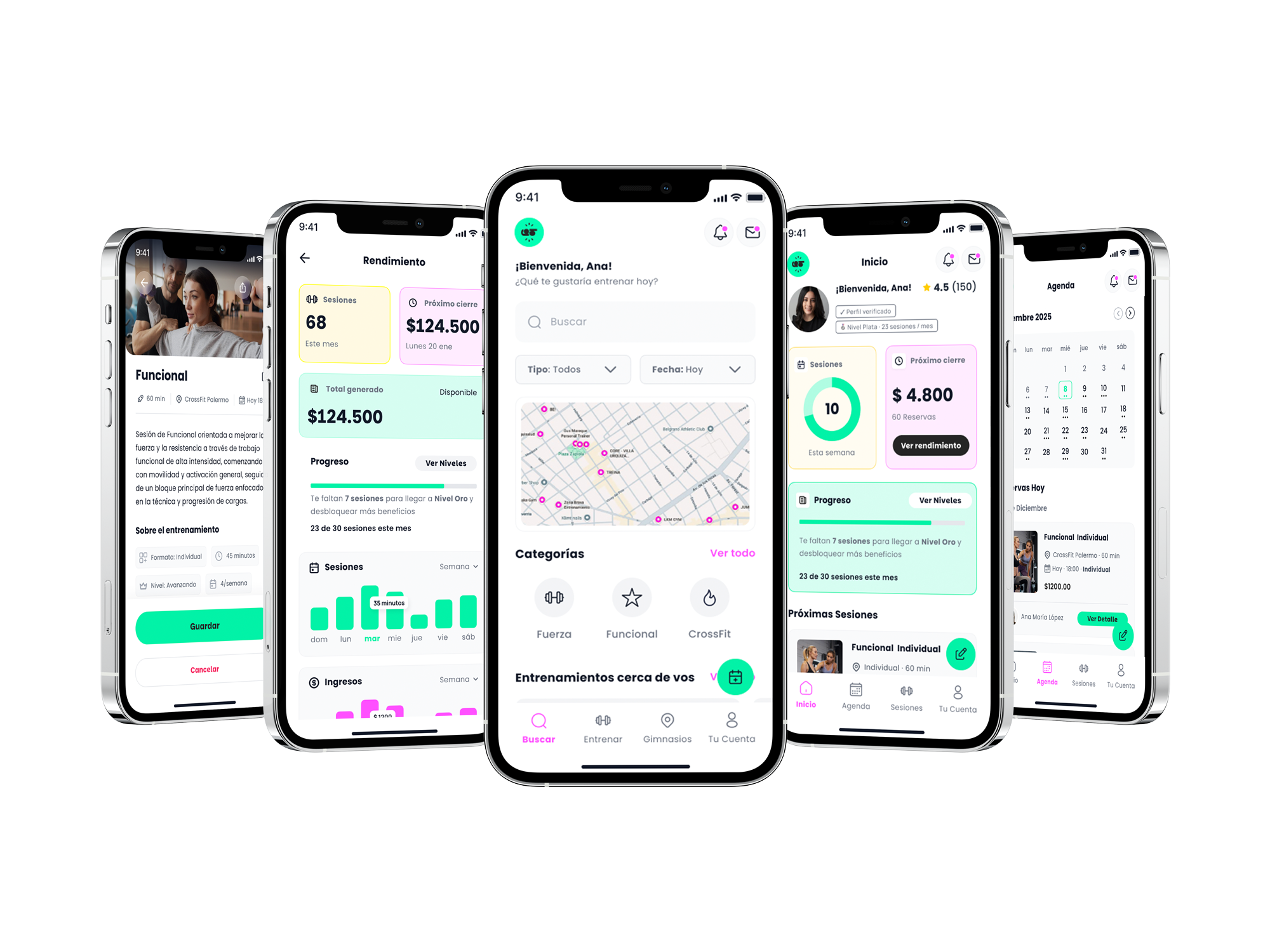 App gymbro: búsqueda de entrenadores, perfil con reseñas y agenda de sesiones